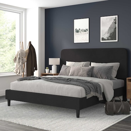 Flash Furniture Charcoal King Fabric Upholstered Platform Bed HG-3WPB21-K04-K-BK-GG
